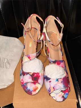 Dream Pairs Floral Open-Toe Ankle-Strap Heels in Pink, Purple, Blue
